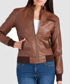 Womens-Bomber-Brown-Faux-Leather-Jacket-6
