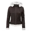 Womens-Brown-Hooded-White-Shearling-Jacket