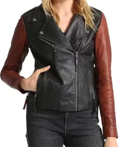 Womens-Brown-Sleeves-Black-Leather-Jacket-2