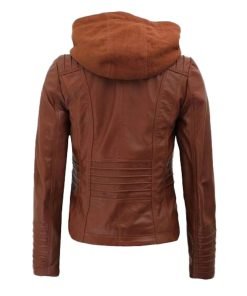 Womens Cafe Racer Detachable Leather Hooded Jacket