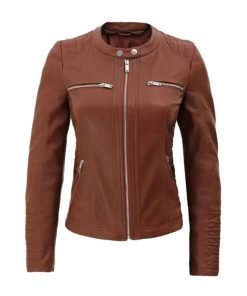 Womens Cafe Racer Detachable Leather Hooded Jacket