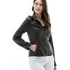 Women’s Real Black Leather Hooded Jacket