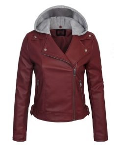 Women's Faux PU Leather Jacket with Hoodie