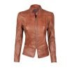 Womens Motorcycle Brown Leather Jacket