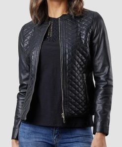 Women's Quilted Black Leather Jacket