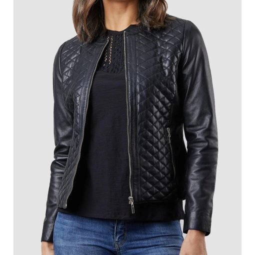 Women's Quilted Black Leather Jacket