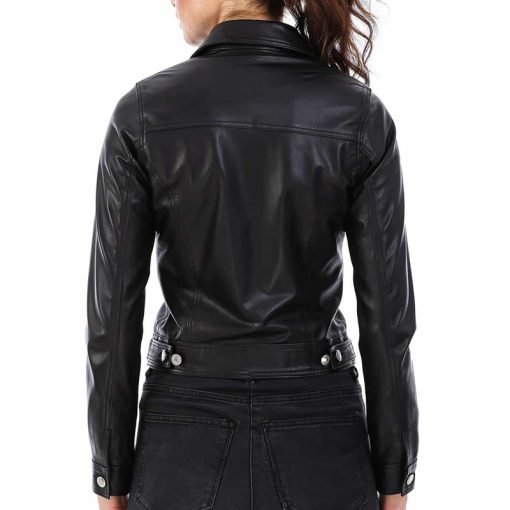 Women’s Real Black Leather Eva Bomber Jacket