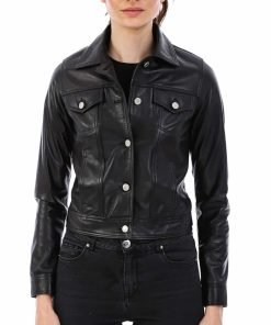 Women’s Real Black Leather Eva Bomber Jacket