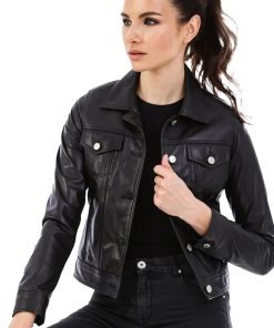 Women’s Real Black Leather Eva Bomber Jacket