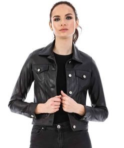 Women’s Real Black Leather Eva Bomber Jacket