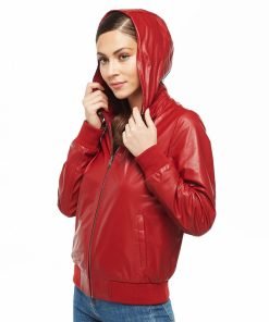 Women’s Real Red Leather Bomber Jacket