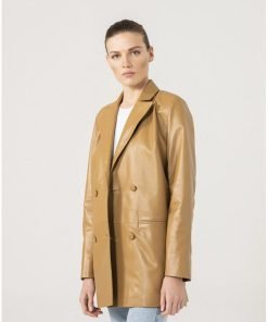 Women's Sand Double Breasted Leather Blazer