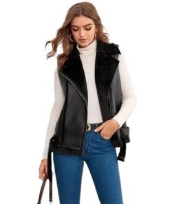 Womens-Shearling-Biker-Leather-Vest