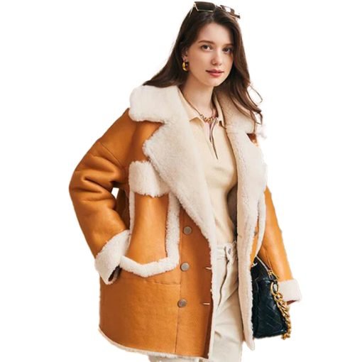 Womens Shearling Sheepskin Aviator Coat