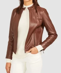 Womens-Sheepskin-Leather-Jacket-In-Brown-