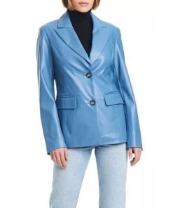 Women's Single Breasted Faux Leather Blazer