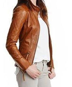 Women's stylish English Tan leather jacket