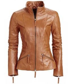 Women's stylish English Tan leather jacket