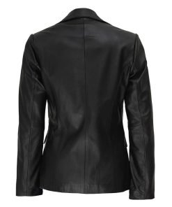 Women's Two Button Black Leather Blazer Jacket