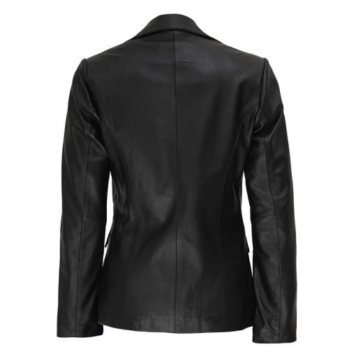Women's Two Button Black Leather Blazer Jacket