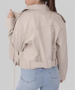 Women's Cream Biker Leather Jacket