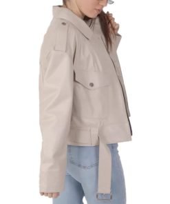 Women's Cream Biker Leather Jacket