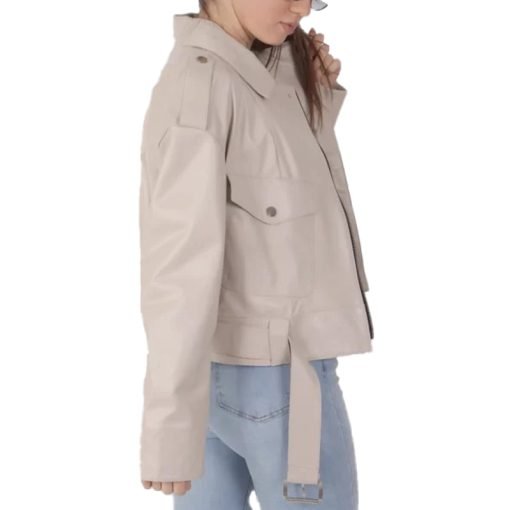 Women's Cream Biker Leather Jacket