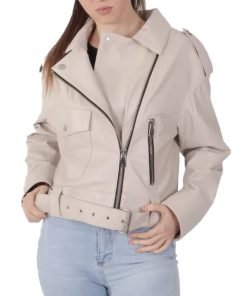 Women's Cream Biker Leather Jacket
