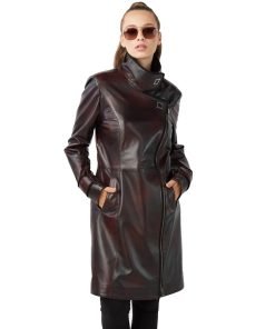 Women’s Real Claret Red Leather Trench Coat