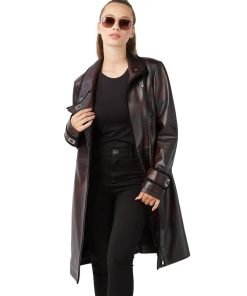 Women’s Real Claret Red Leather Trench Coat