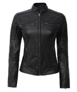 Women's Black Cafe Racer Leather Jacket