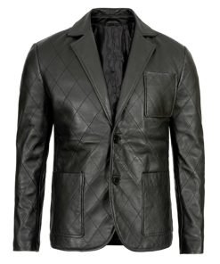 Elton Men's Quilted Black Real Leather Blazer