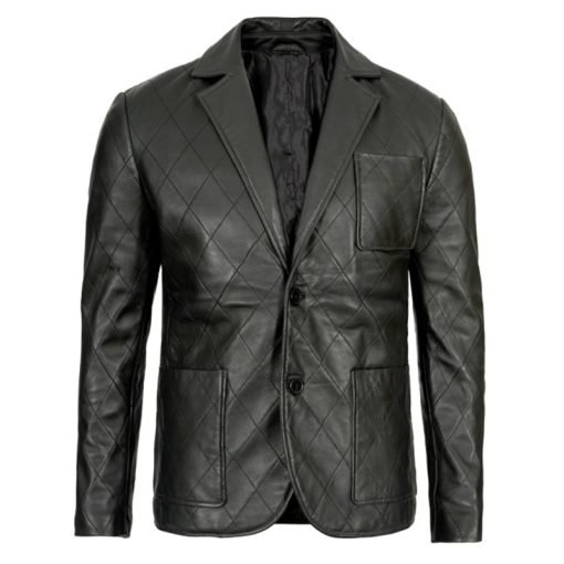 Elton Men's Quilted Black Real Leather Blazer