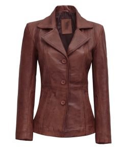 Women's Cognac Brown Leather Blazer