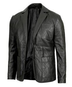 Elton Men's Quilted Black Real Leather Blazer