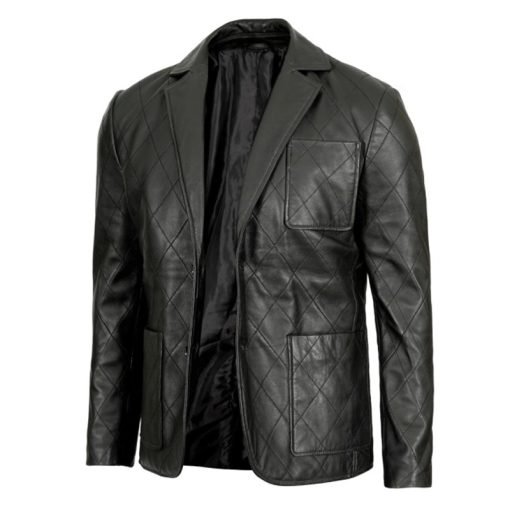 Elton Men's Quilted Black Real Leather Blazer