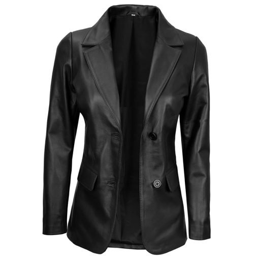 Women's Two-Button Real Leather Blazer