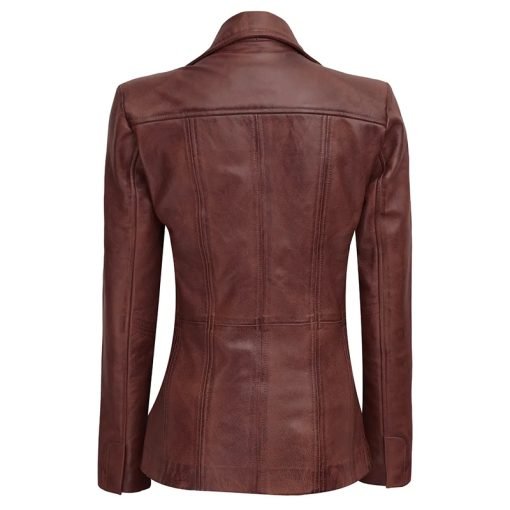 Women's Cognac Brown Leather Blazer