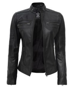 Women's Black Cafe Racer Leather Jacket