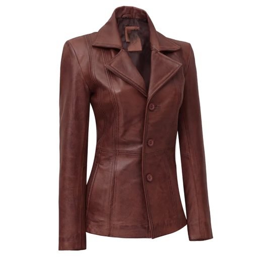 Women's Cognac Brown Leather Blazer