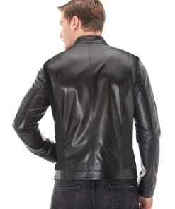 Men’s Real Black Leather Slim Jacket