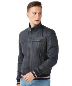 Men’s Real Navy Blue Leather Jacket