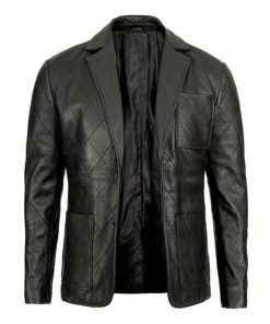 Elton Men's Quilted Black Real Leather Blazer