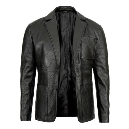 Elton Men's Quilted Black Real Leather Blazer