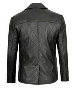 Elton Men's Quilted Black Real Leather Blazer