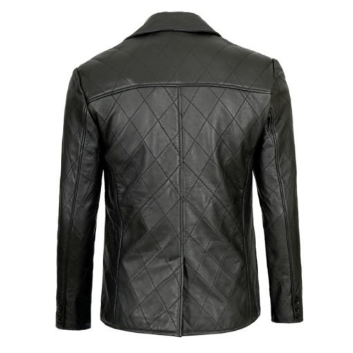 Elton Men's Quilted Black Real Leather Blazer