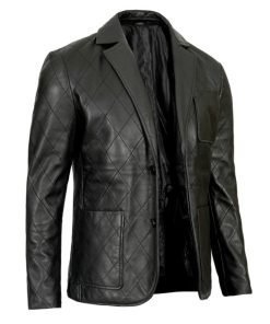 Elton Men's Quilted Black Real Leather Blazer