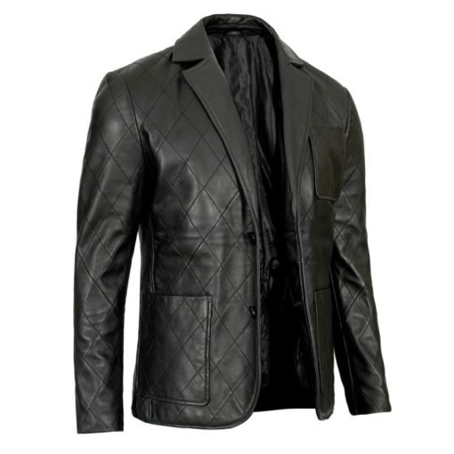 Elton Men's Quilted Black Real Leather Blazer