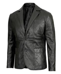 Elton Men's Quilted Black Real Leather Blazer