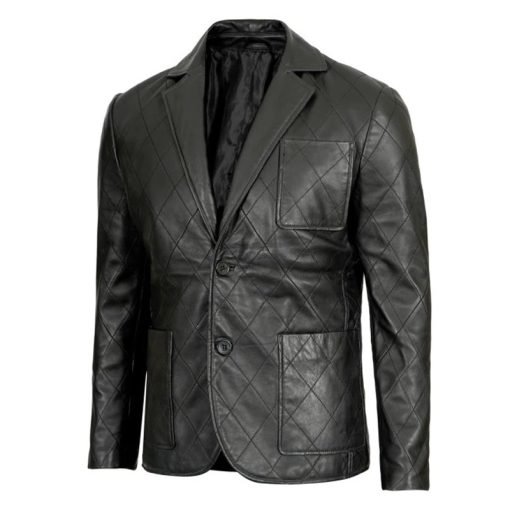 Elton Men's Quilted Black Real Leather Blazer